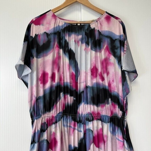 Soft Surroundings Dress Womens 2X Plus Maxi Short Sleeve Boho Abstract Cruise + - Picture 5 of 12